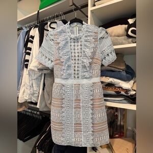 Elegant Lace Dress in Blue and White-Self Portrait